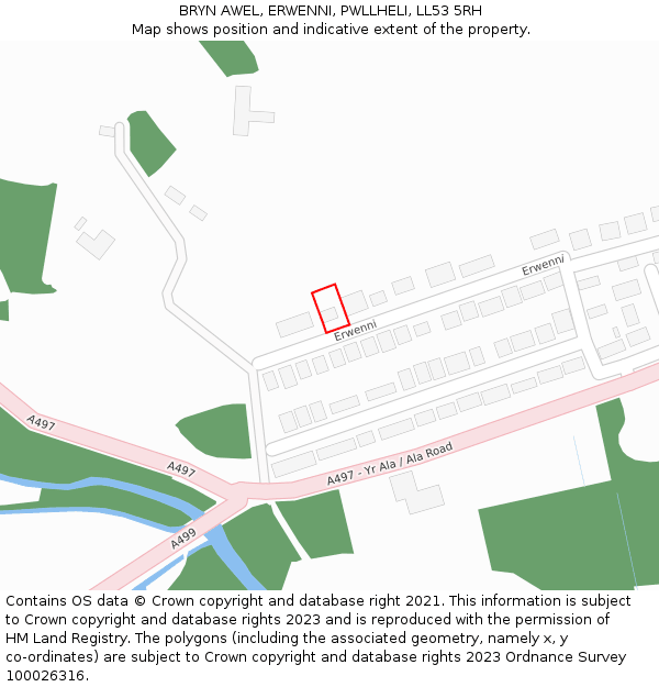 BRYN AWEL, ERWENNI, PWLLHELI, LL53 5RH: Location map and indicative extent of plot