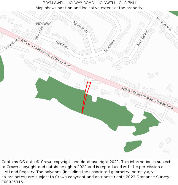 BRYN AWEL, HOLWAY ROAD, HOLYWELL, CH8 7NH: Location map and indicative extent of plot