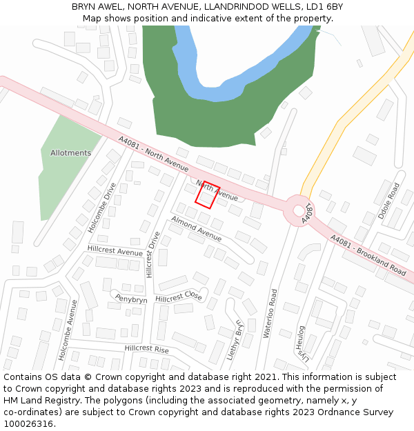 BRYN AWEL, NORTH AVENUE, LLANDRINDOD WELLS, LD1 6BY: Location map and indicative extent of plot