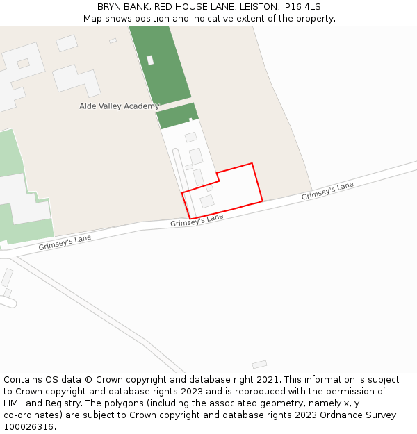 BRYN BANK, RED HOUSE LANE, LEISTON, IP16 4LS: Location map and indicative extent of plot