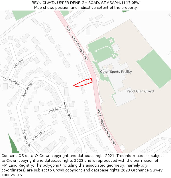 BRYN CLWYD, UPPER DENBIGH ROAD, ST ASAPH, LL17 0RW: Location map and indicative extent of plot