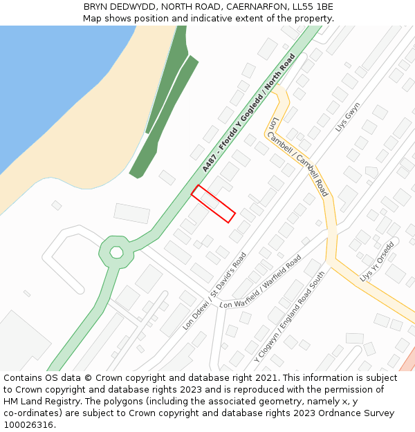 BRYN DEDWYDD, NORTH ROAD, CAERNARFON, LL55 1BE: Location map and indicative extent of plot