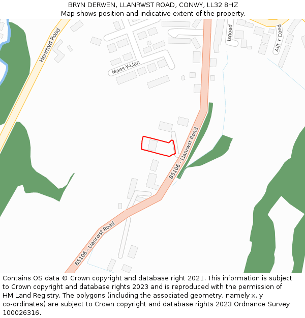 BRYN DERWEN, LLANRWST ROAD, CONWY, LL32 8HZ: Location map and indicative extent of plot