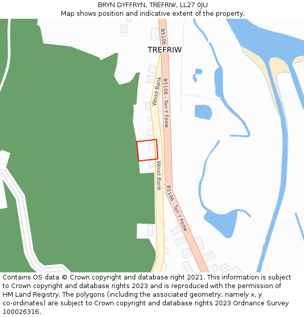 BRYN DYFFRYN, TREFRIW, LL27 0JU: Location map and indicative extent of plot