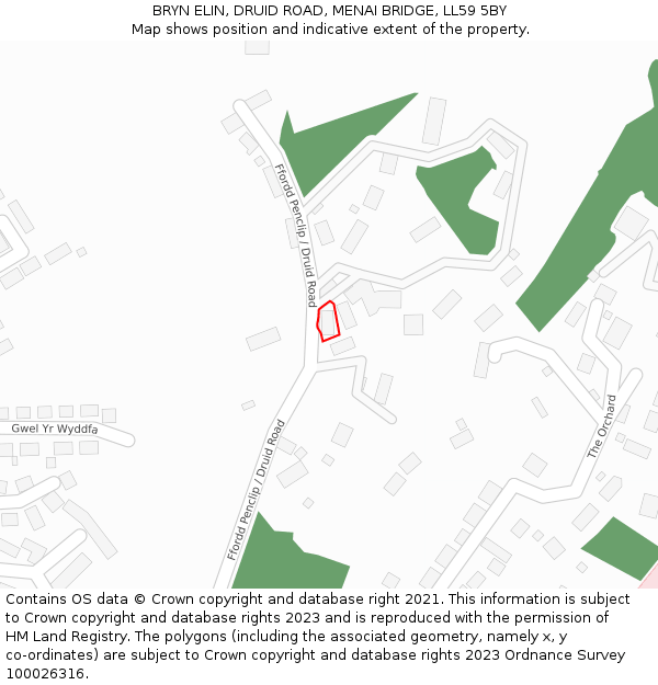 BRYN ELIN, DRUID ROAD, MENAI BRIDGE, LL59 5BY: Location map and indicative extent of plot
