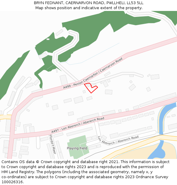 BRYN FEDNANT, CAERNARVON ROAD, PWLLHELI, LL53 5LL: Location map and indicative extent of plot