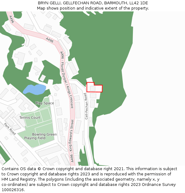 BRYN GELLI, GELLFECHAN ROAD, BARMOUTH, LL42 1DE: Location map and indicative extent of plot