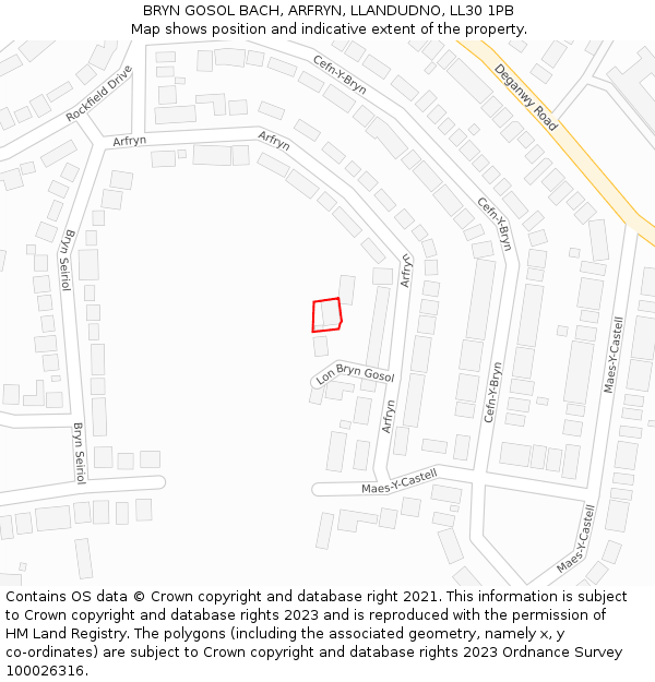 BRYN GOSOL BACH, ARFRYN, LLANDUDNO, LL30 1PB: Location map and indicative extent of plot