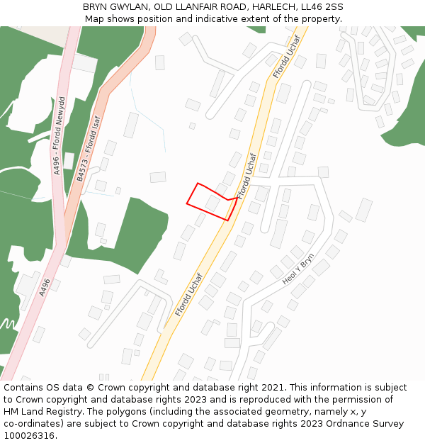 BRYN GWYLAN, OLD LLANFAIR ROAD, HARLECH, LL46 2SS: Location map and indicative extent of plot