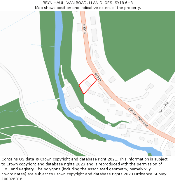 BRYN HAUL, VAN ROAD, LLANIDLOES, SY18 6HR: Location map and indicative extent of plot