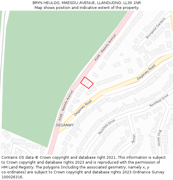 BRYN HEULOG, MAESDU AVENUE, LLANDUDNO, LL30 1NR: Location map and indicative extent of plot