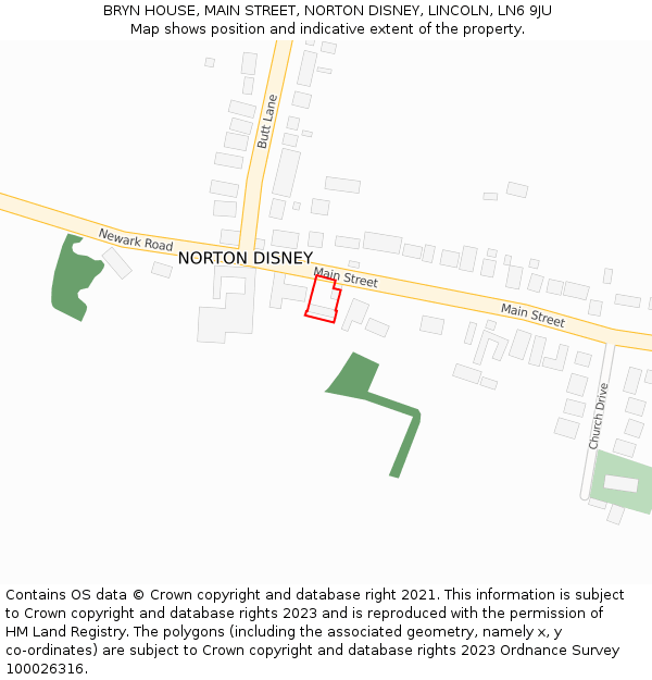 BRYN HOUSE, MAIN STREET, NORTON DISNEY, LINCOLN, LN6 9JU: Location map and indicative extent of plot