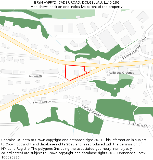 BRYN HYFRYD, CADER ROAD, DOLGELLAU, LL40 1SG: Location map and indicative extent of plot