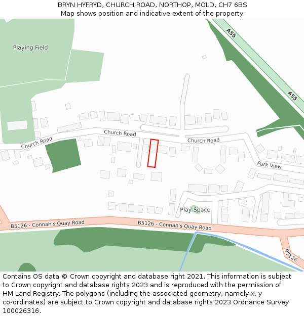 BRYN HYFRYD, CHURCH ROAD, NORTHOP, MOLD, CH7 6BS: Location map and indicative extent of plot