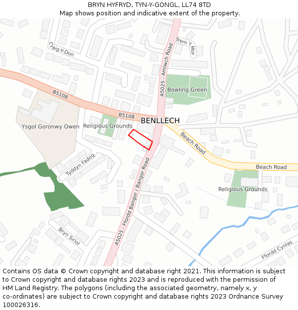 BRYN HYFRYD, TYN-Y-GONGL, LL74 8TD: Location map and indicative extent of plot