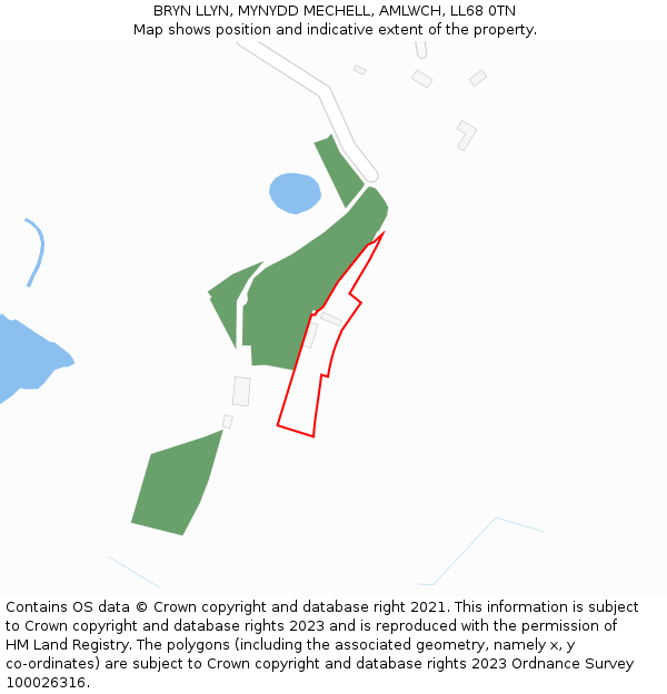 BRYN LLYN, MYNYDD MECHELL, AMLWCH, LL68 0TN: Location map and indicative extent of plot
