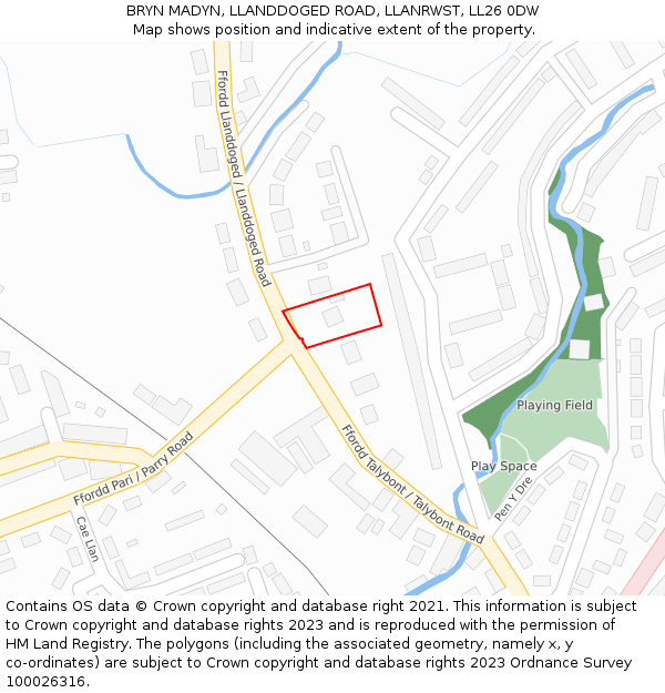 BRYN MADYN, LLANDDOGED ROAD, LLANRWST, LL26 0DW: Location map and indicative extent of plot