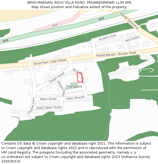 BRYN MAENAN, ROCK VILLA ROAD, PENMAENMAWR, LL34 6PE: Location map and indicative extent of plot