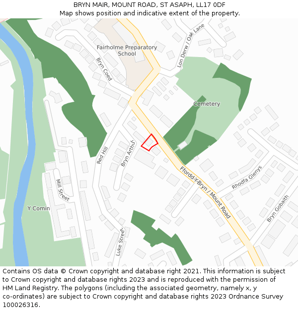BRYN MAIR, MOUNT ROAD, ST ASAPH, LL17 0DF: Location map and indicative extent of plot