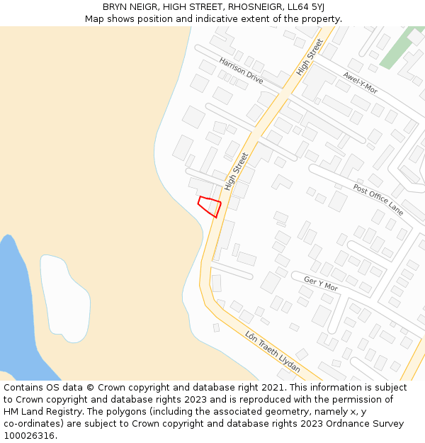 BRYN NEIGR, HIGH STREET, RHOSNEIGR, LL64 5YJ: Location map and indicative extent of plot