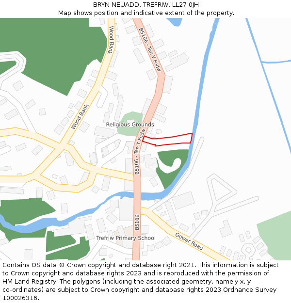 BRYN NEUADD, TREFRIW, LL27 0JH: Location map and indicative extent of plot