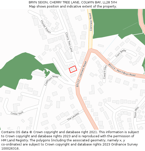 BRYN SEION, CHERRY TREE LANE, COLWYN BAY, LL28 5YH: Location map and indicative extent of plot