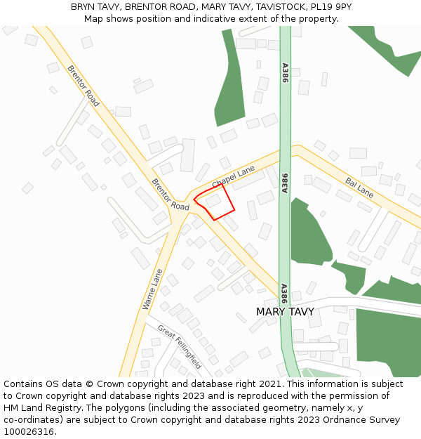 BRYN TAVY, BRENTOR ROAD, MARY TAVY, TAVISTOCK, PL19 9PY: Location map and indicative extent of plot