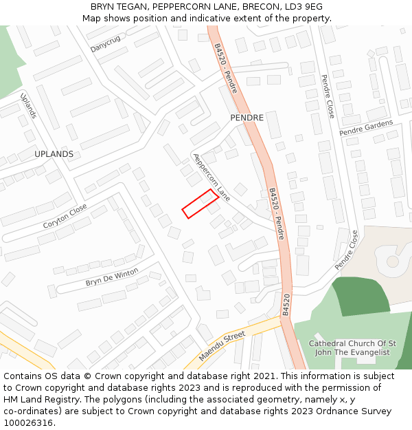 BRYN TEGAN, PEPPERCORN LANE, BRECON, LD3 9EG: Location map and indicative extent of plot