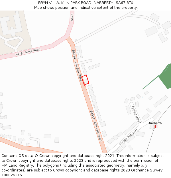 BRYN VILLA, KILN PARK ROAD, NARBERTH, SA67 8TX: Location map and indicative extent of plot