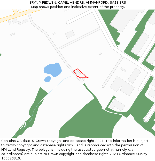 BRYN Y FEDWEN, CAPEL HENDRE, AMMANFORD, SA18 3RS: Location map and indicative extent of plot