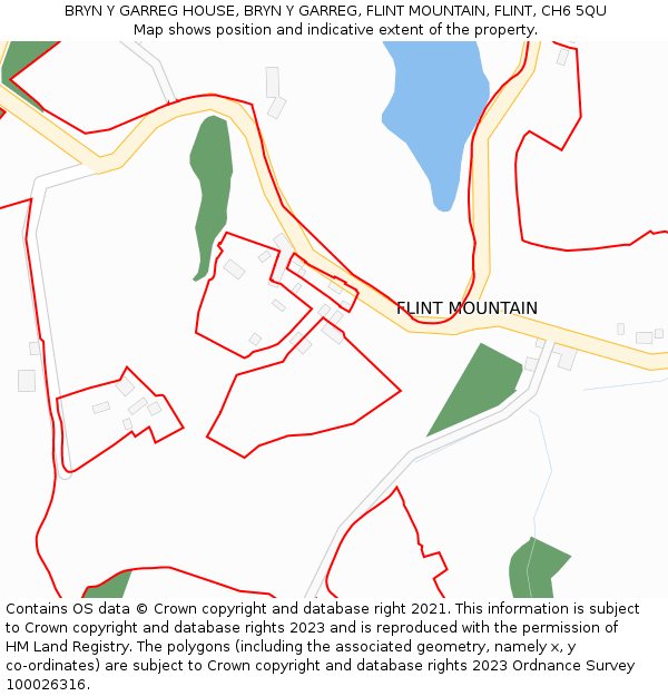 BRYN Y GARREG HOUSE, BRYN Y GARREG, FLINT MOUNTAIN, FLINT, CH6 5QU: Location map and indicative extent of plot