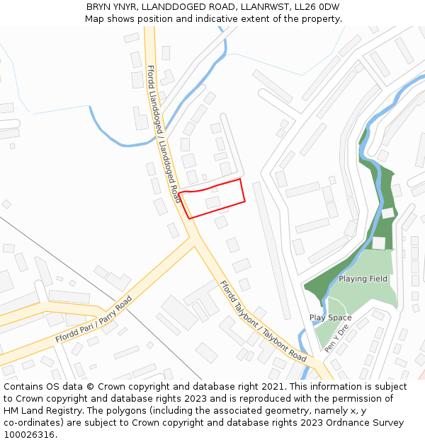 BRYN YNYR, LLANDDOGED ROAD, LLANRWST, LL26 0DW: Location map and indicative extent of plot