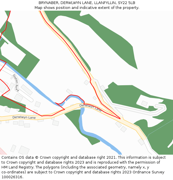 BRYNABER, DERWLWYN LANE, LLANFYLLIN, SY22 5LB: Location map and indicative extent of plot