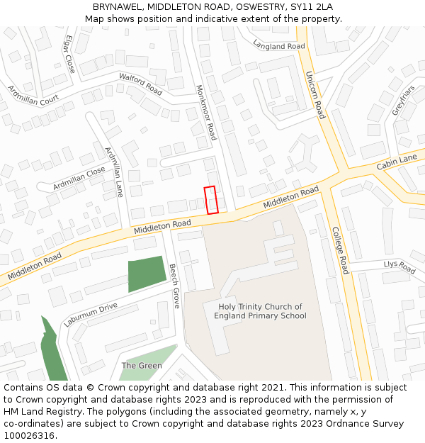 BRYNAWEL, MIDDLETON ROAD, OSWESTRY, SY11 2LA: Location map and indicative extent of plot