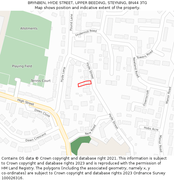 BRYNBEN, HYDE STREET, UPPER BEEDING, STEYNING, BN44 3TG: Location map and indicative extent of plot