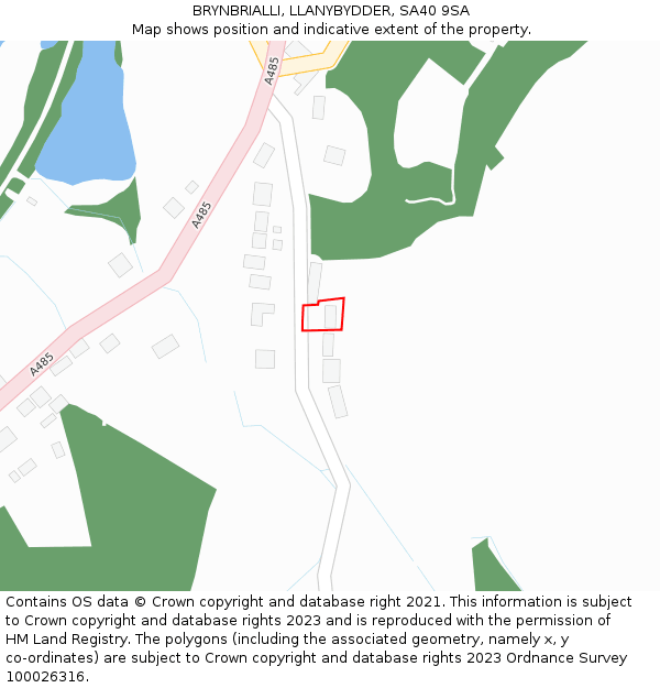 BRYNBRIALLI, LLANYBYDDER, SA40 9SA: Location map and indicative extent of plot
