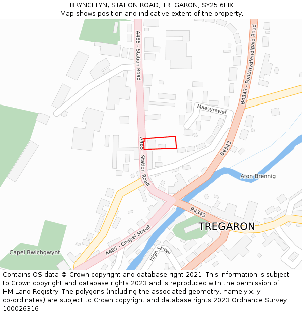 BRYNCELYN, STATION ROAD, TREGARON, SY25 6HX: Location map and indicative extent of plot