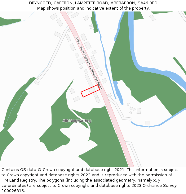 BRYNCOED, CAEFRON, LAMPETER ROAD, ABERAERON, SA46 0ED: Location map and indicative extent of plot