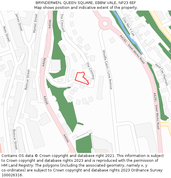 BRYNDERWEN, QUEEN SQUARE, EBBW VALE, NP23 6EF: Location map and indicative extent of plot
