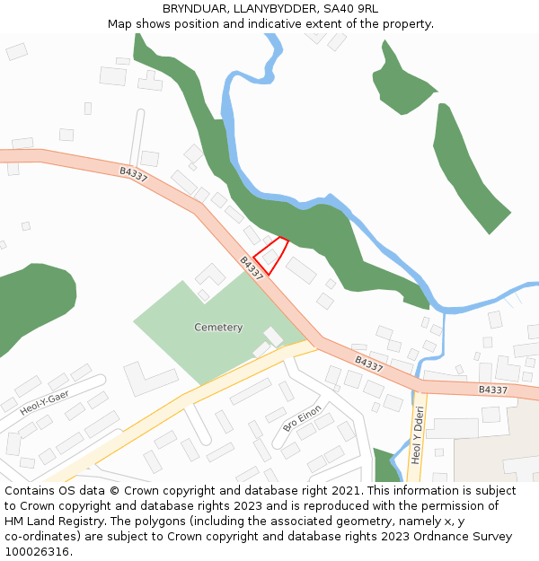 BRYNDUAR, LLANYBYDDER, SA40 9RL: Location map and indicative extent of plot