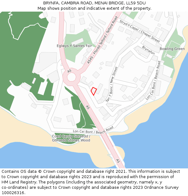 BRYNFA, CAMBRIA ROAD, MENAI BRIDGE, LL59 5DU: Location map and indicative extent of plot