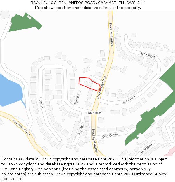 BRYNHEULOG, PENLANFFOS ROAD, CARMARTHEN, SA31 2HL: Location map and indicative extent of plot