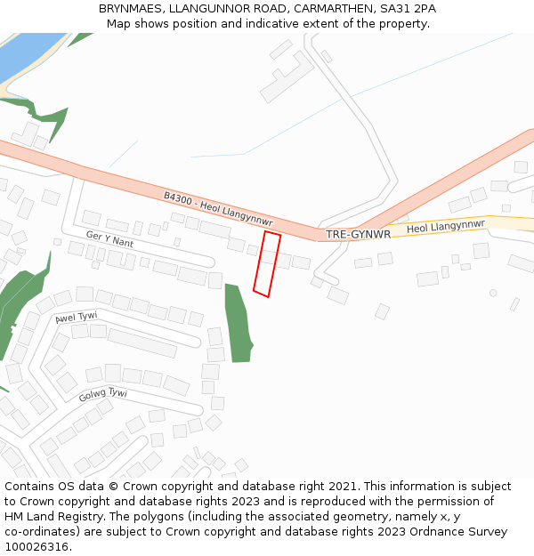 BRYNMAES, LLANGUNNOR ROAD, CARMARTHEN, SA31 2PA: Location map and indicative extent of plot