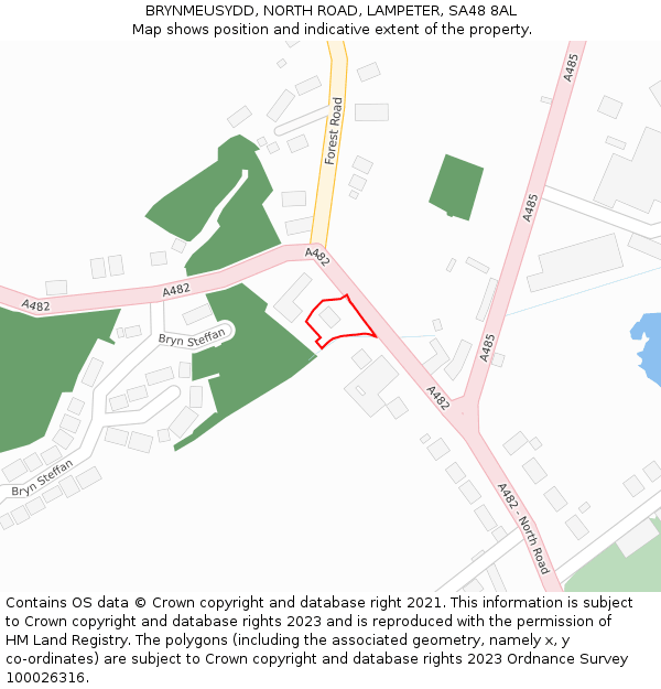 BRYNMEUSYDD, NORTH ROAD, LAMPETER, SA48 8AL: Location map and indicative extent of plot