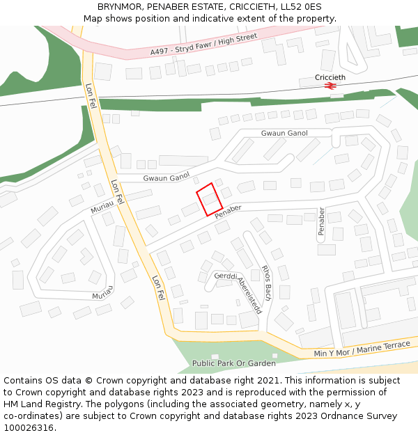 BRYNMOR, PENABER ESTATE, CRICCIETH, LL52 0ES: Location map and indicative extent of plot