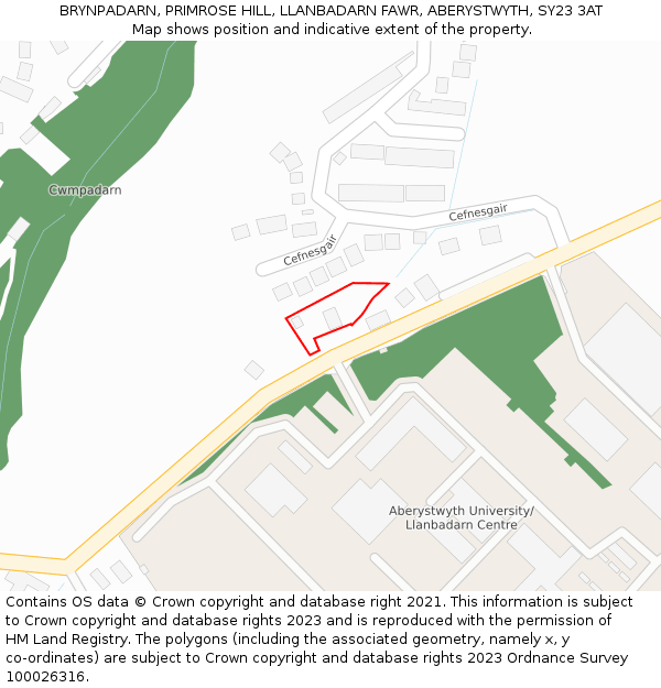 BRYNPADARN, PRIMROSE HILL, LLANBADARN FAWR, ABERYSTWYTH, SY23 3AT: Location map and indicative extent of plot