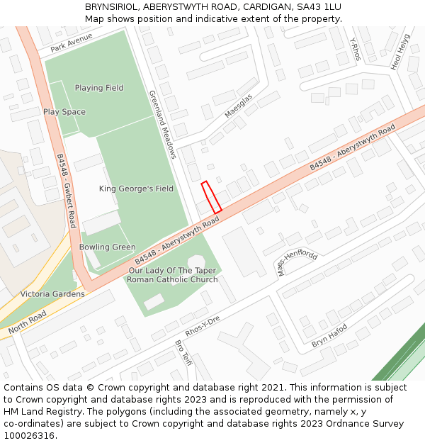 BRYNSIRIOL, ABERYSTWYTH ROAD, CARDIGAN, SA43 1LU: Location map and indicative extent of plot