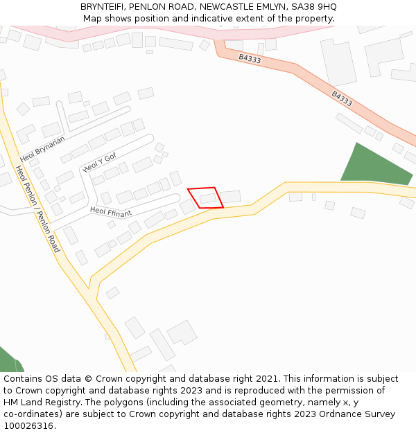 BRYNTEIFI, PENLON ROAD, NEWCASTLE EMLYN, SA38 9HQ: Location map and indicative extent of plot