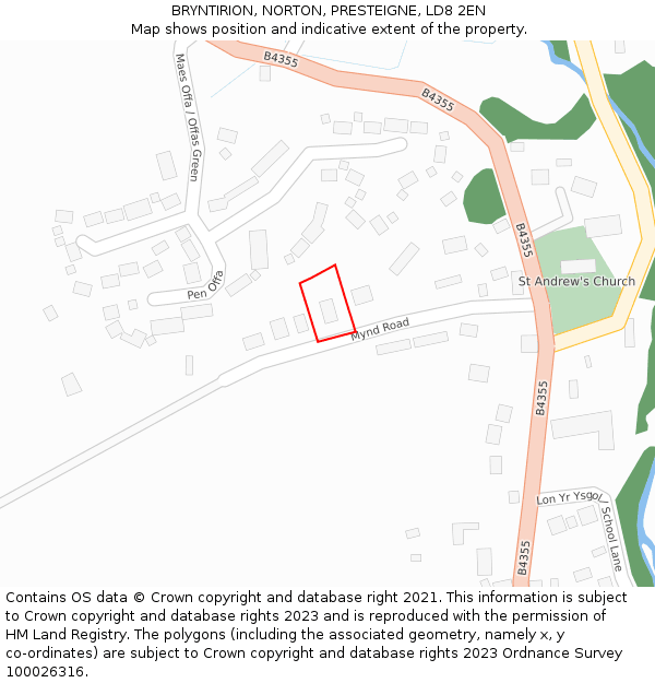 BRYNTIRION, NORTON, PRESTEIGNE, LD8 2EN: Location map and indicative extent of plot