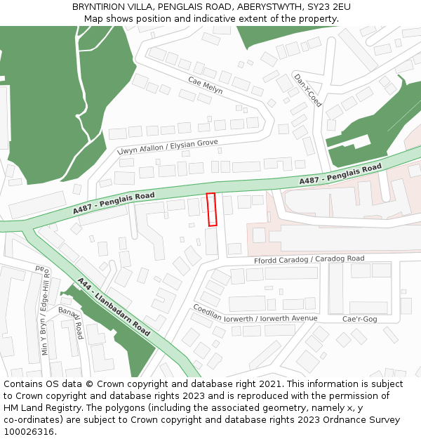 BRYNTIRION VILLA, PENGLAIS ROAD, ABERYSTWYTH, SY23 2EU: Location map and indicative extent of plot